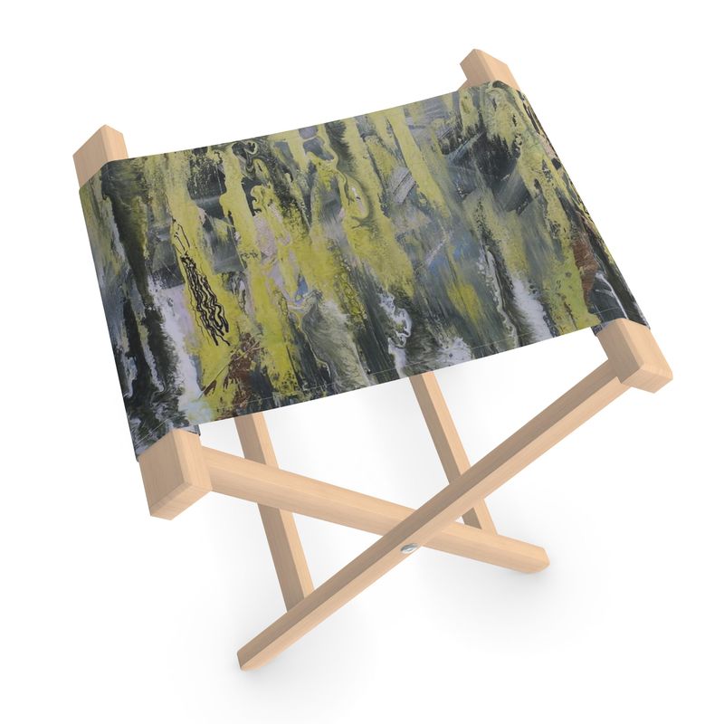 Folding Stool Chair: Forest Green Abstract Artwork