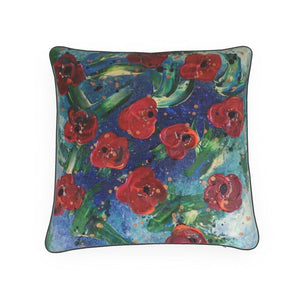 Cushions: Dark Blue Red Poppies