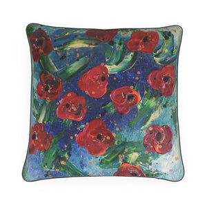 Cushions: Dark Blue Red Poppies